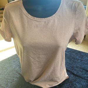 lululemon athletica Striped Brown Short Sleeve Tee